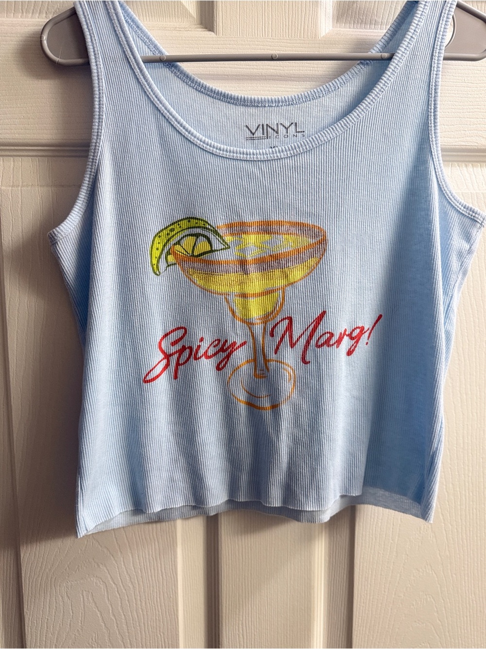 Light Blue 'Spicy Marg!' Graphic Ribbed Tank Top